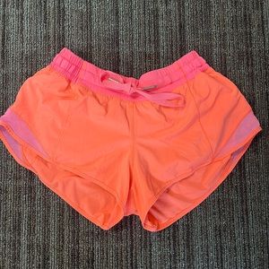 Lululemon Size 2  2 inch neon coral hotty hot shorts